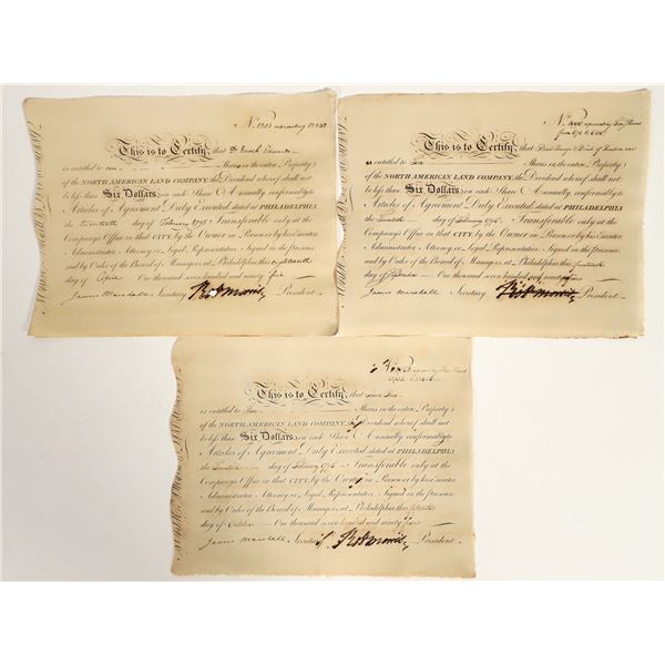 North American Land Company Stock Trio Signed by Founding Father Robert Morris [199262]