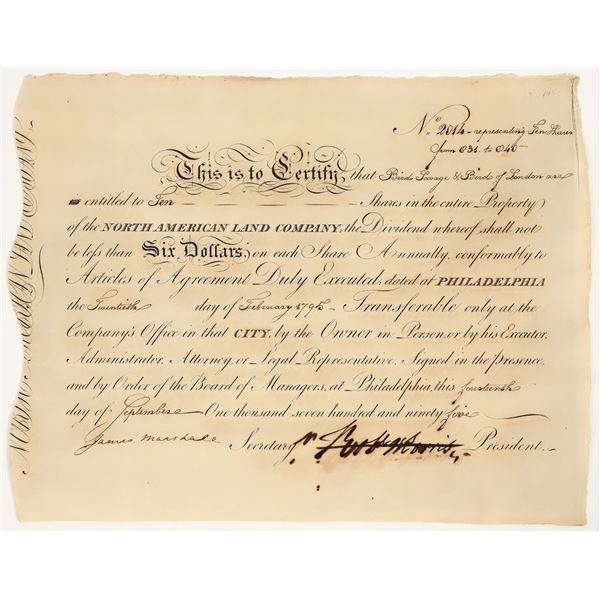 North American Land Company Stock Signed by Founding Father Robert Morris [197908]