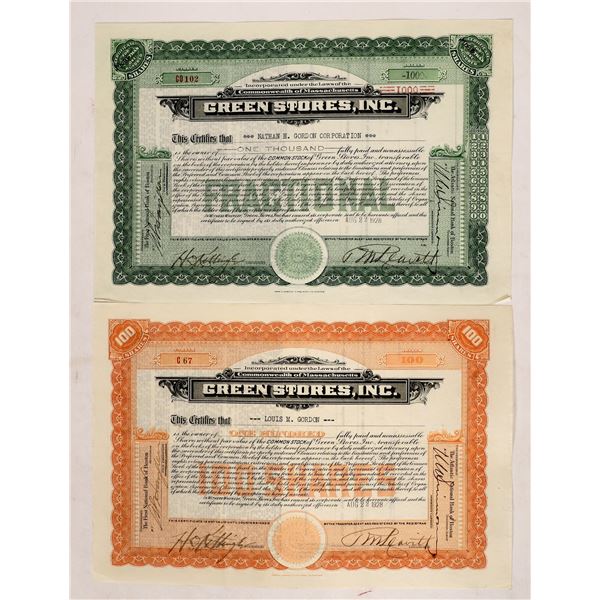 Green Stores Mass. Stock Cert. Pair [177062]