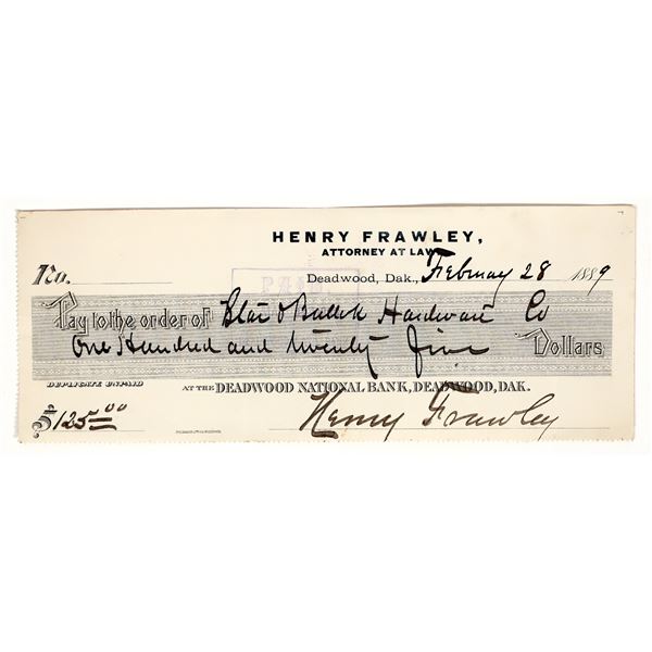 Star & Bullock Hardware Company Check, Deadwood, 1889 [199156]