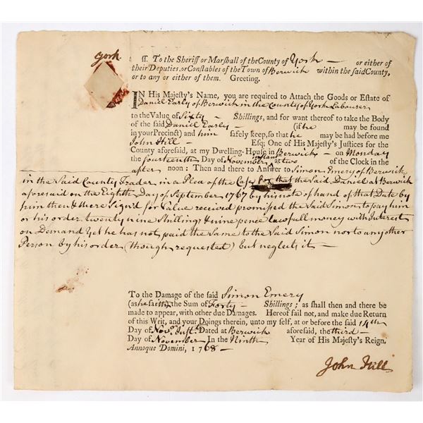 1768 Colonial Era - Court Summons [199410]