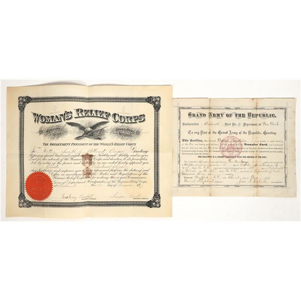Grand Army of the Republic Certificates - 1878 [197664]