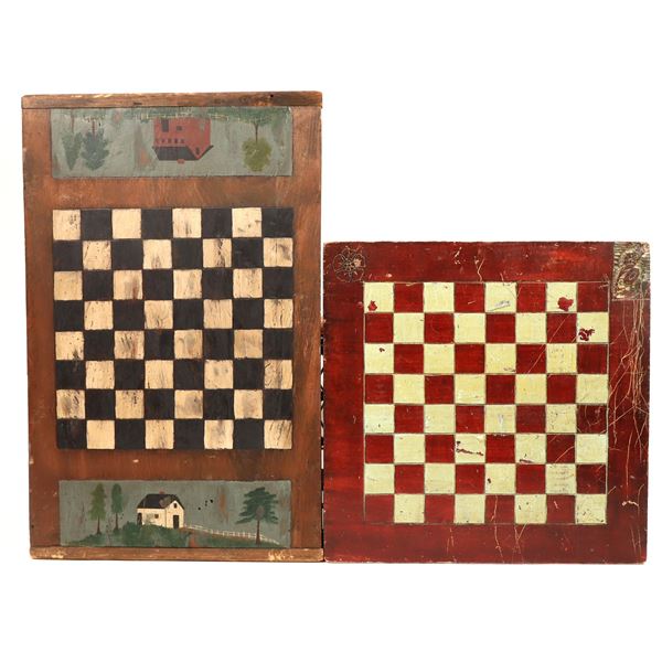 Hand Carved and Painted Chess/Checker Boards (2) [189239]