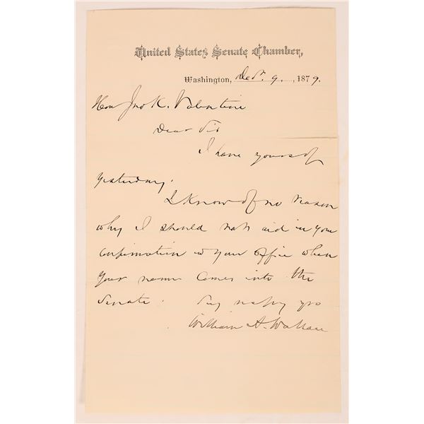 US Senator Pennsylvania Wallace Letter c1879 [181007]