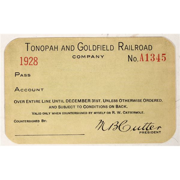 Tonopah and Goldfield Railroad Co. Pass 1928 [197430]