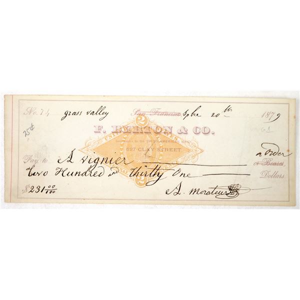 Check written off of Berton & Co. Bank Grass Valley 1879 [194530]