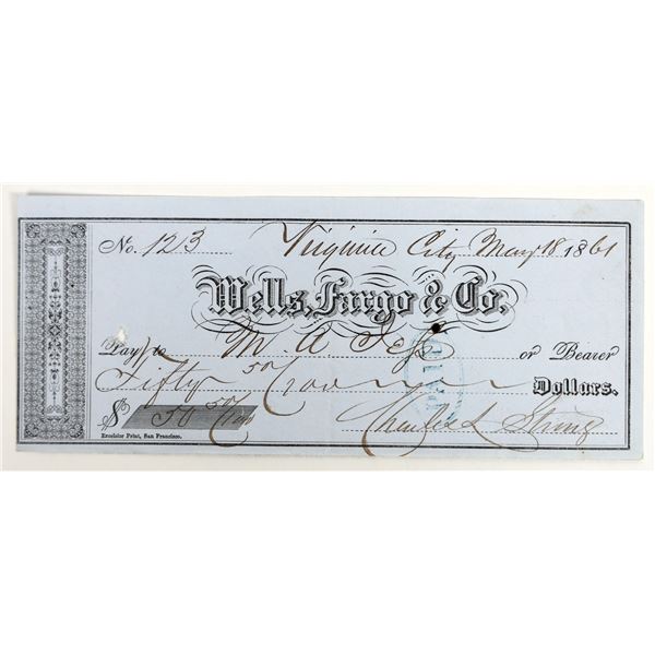 Super Early 1861 Virginia City, Nevada Territory Mining Check [199023]