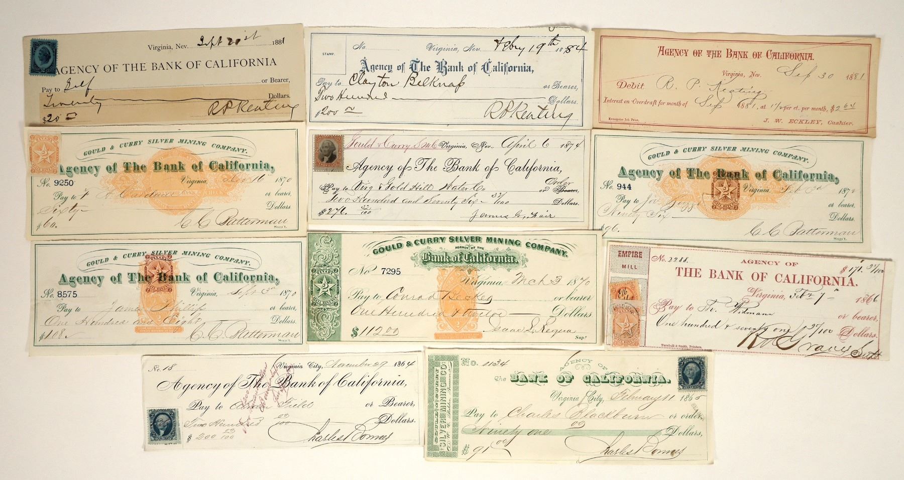 Check Collection Service Bank of California, Virginia City, Nevada Check Collection [199042 ...
