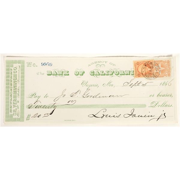 Gould & Curry Mining Check Issued to Joseph Goodman, Editor & Friend of Mark Twain [198882]