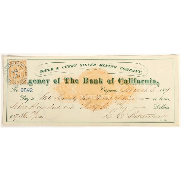 Gould & Curry Mining Co. Check Issued for "Proceeds of Mine" [198887]