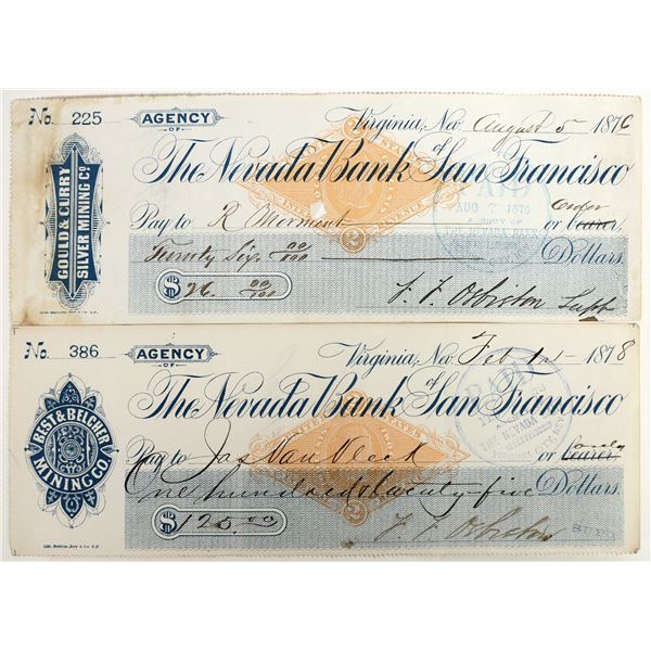Virginia City, Nevada Mining Revenue Check Pair: Best & Belcher, Gould & Curry [198899]