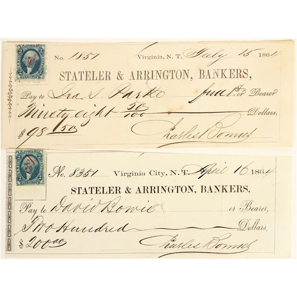 Virginia City, Nevada Territory Mining Check Pair Issued to Mill Owners  [198888]