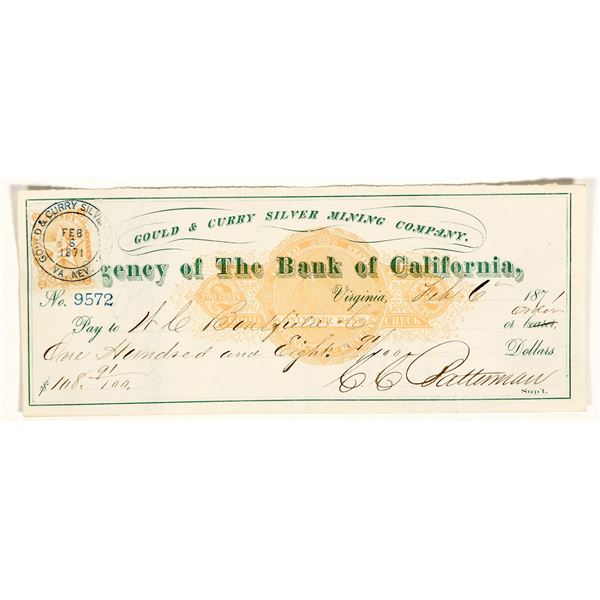 Gould & Curry Mining Check Issued to Assayer WC Bousfield & Co. [199168]