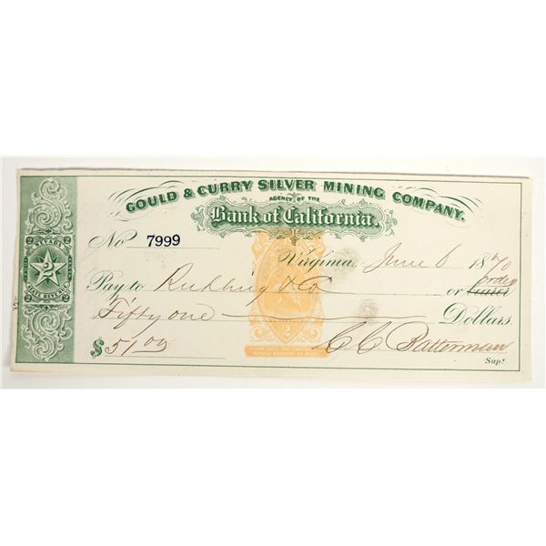 Gould & Curry Mining Check Issued to Assayer E. Ruhling & Co. [199027]