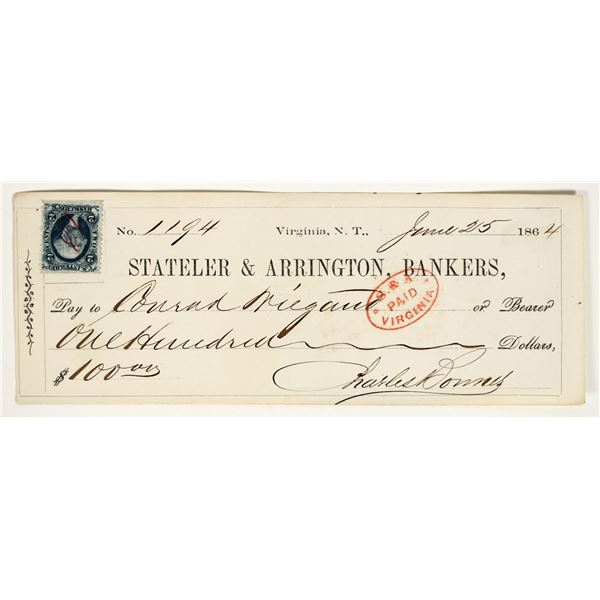 Gould & Curry Mining Co. Nevada Territory Check to Assayer Conrad Wiegand [199153]