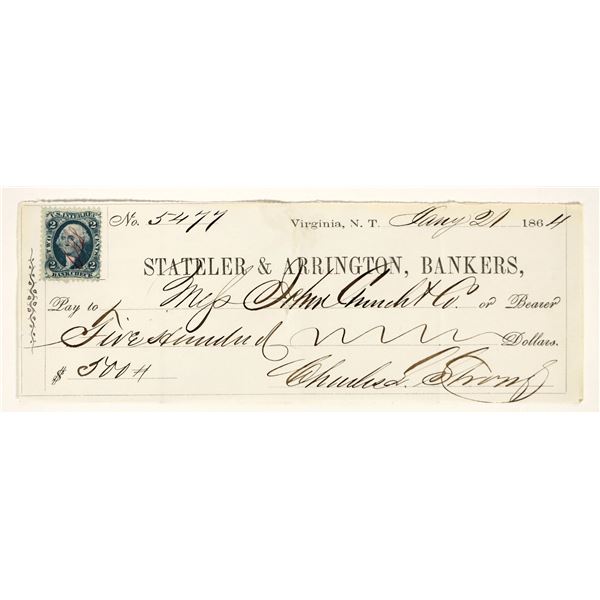 Virginia City, Nevada Territory Check Issued to John Church & Co. (Newspaper) [199045]