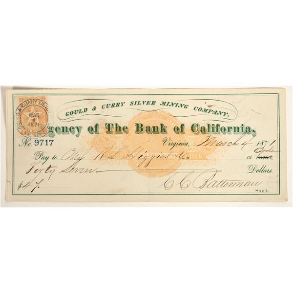 Gould & Curry Mining Check Issued to RL Higgins (of Nevada Ink Bottle Fame) [198895]