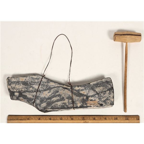 UNUSUAL: Natural Rock Bell & Mallet. Foreign. [198956]