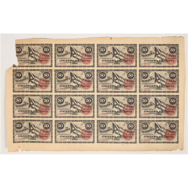 Cuba 1869 Uncut Sheet Cincuenta Centavos Scrip Notes [199212]