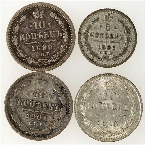 Silver Russian 10 Kopek Coins (4) [198334]