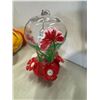 Image 1 : Hand painted glass, hummingbird feeder