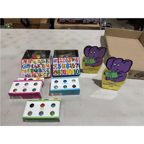 Crafting paints, magnetic numbers and letters and Boeuk ends
