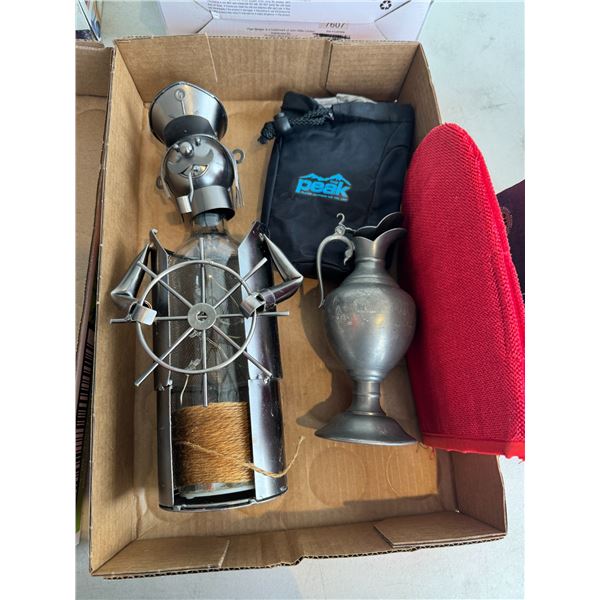 Wine bottle holder, and pewter