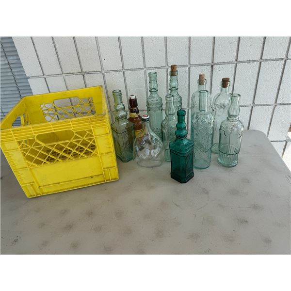 Collectible bottles in crate