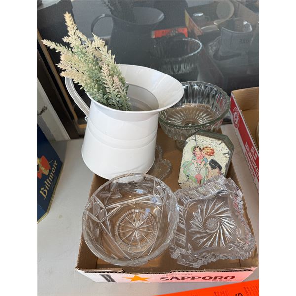 Home decor and crystal and vintage tin