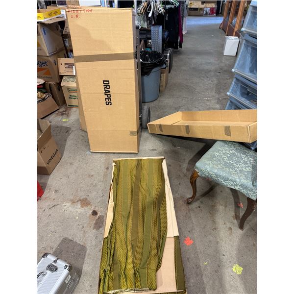 Three boxes of vintage drapes, all the same color