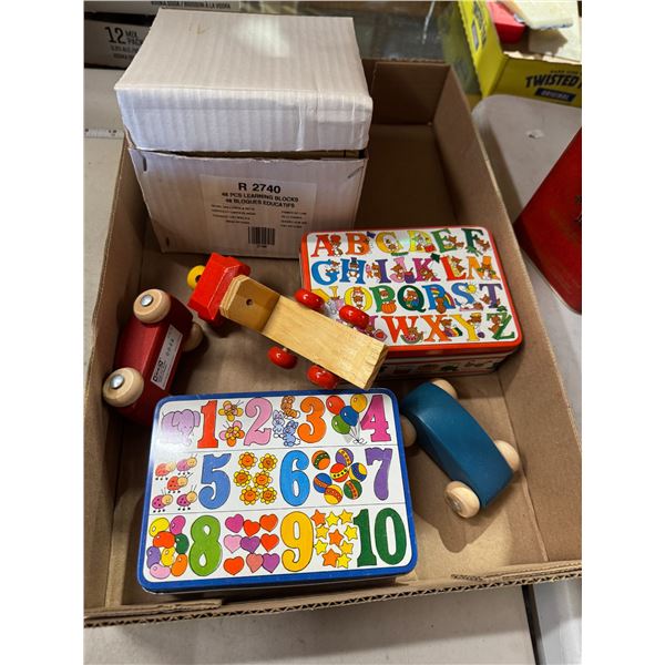 Magnet alphabet and numbers and Wood train and learning blocks