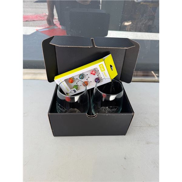 Wine, glasses, and glass charms