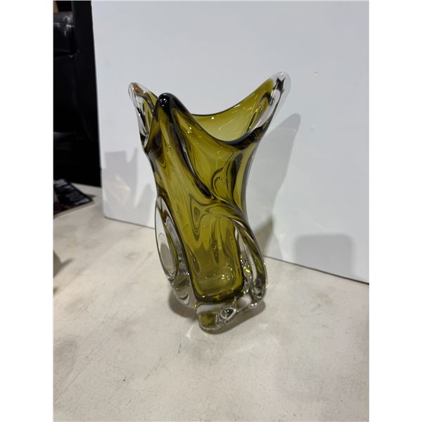 Vintage Chalet glass signed olive green vase