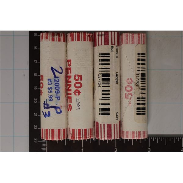 4-BRILLIANT UNC ROLLS OF 2009 ABRAHAM LINCOLN