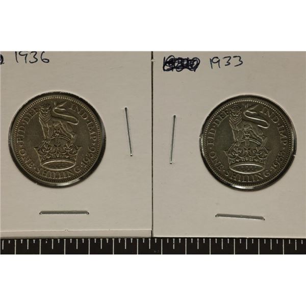 2-GREAT BRITAIN SILVER 1 SHILLING COINS: .1818