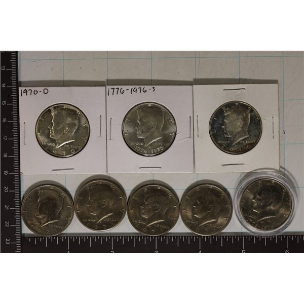 8 JFK UNC HALVES: 1970-D 40% SILVER , 4-1971-D,