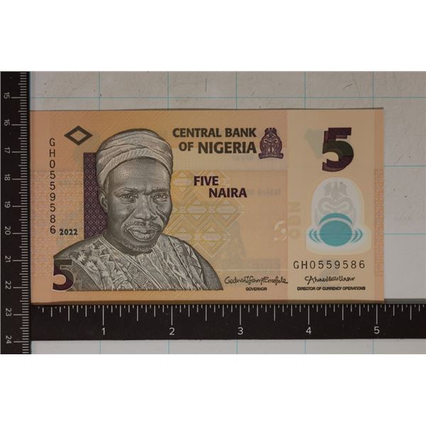 2022 NIGERIA 5 NAIRIA CRISP UNC POLYMER, COLORIZED