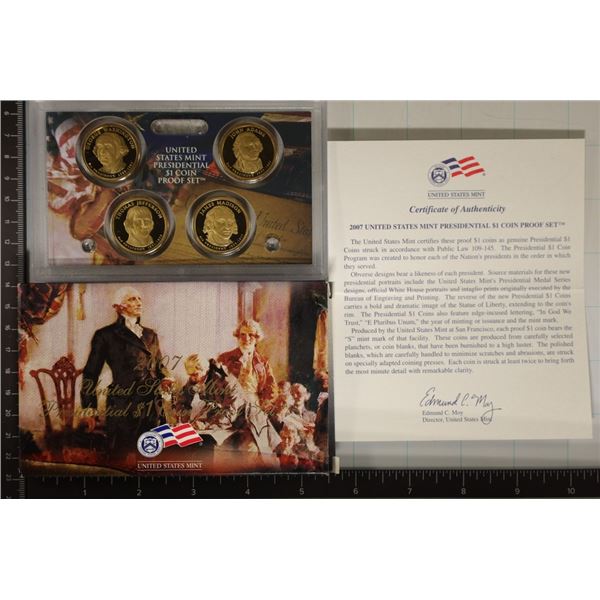 2007 US PRESIDENTIAL DOLLAR 4 COIN PF SET WITH BOX