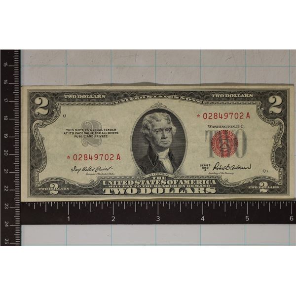 1953-A US $2 RED SEAL STAR NOTE. CRISP UNC