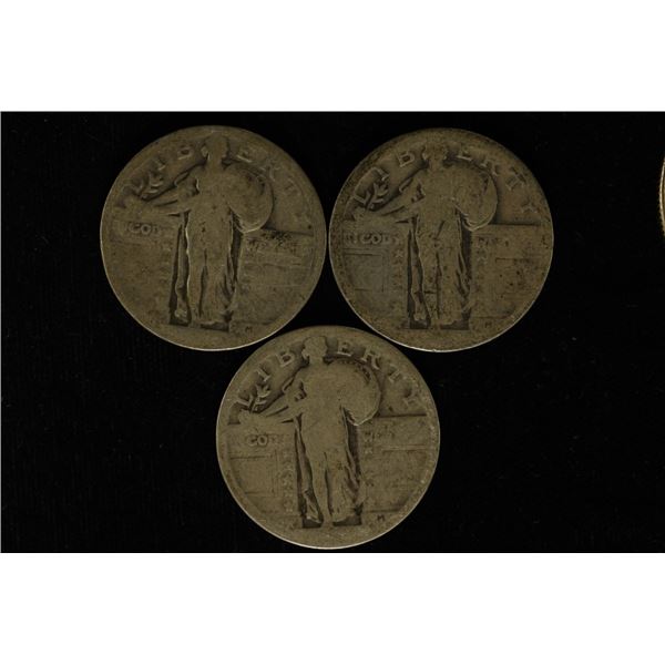 3 SILVER STANDING LIBERTY QUARTERS- NO DATE