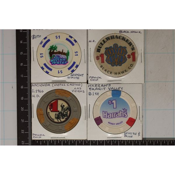 4 CLAY $1 CASINO CHIPS: HARRAH'S, SKAGIT VALLEY