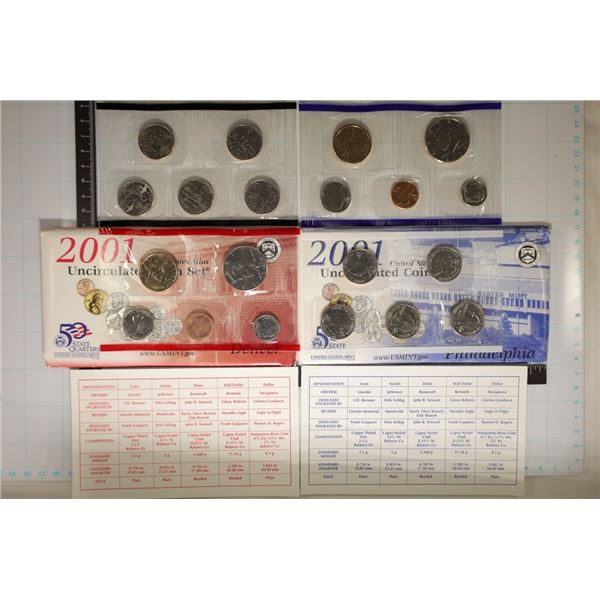 2001 US MINT SET (UNC) P/D (WITH ENVELOPES)