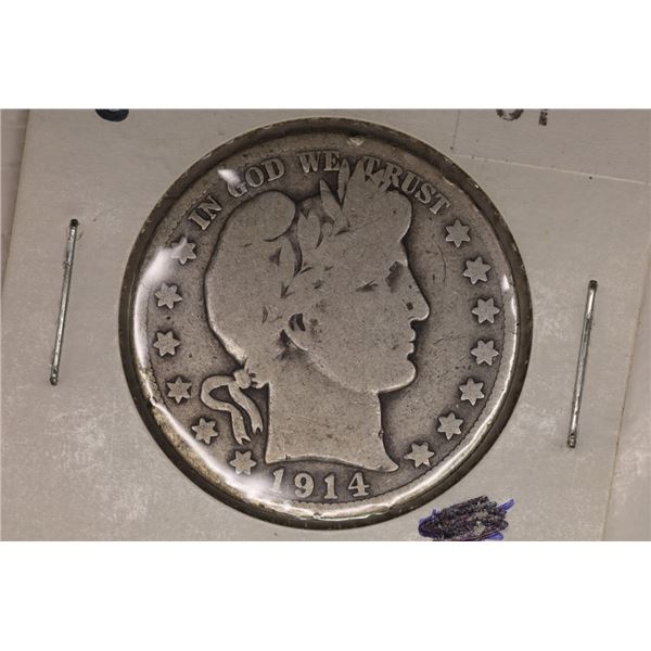 1914-S SILVER BARBER HALF DOLLAR