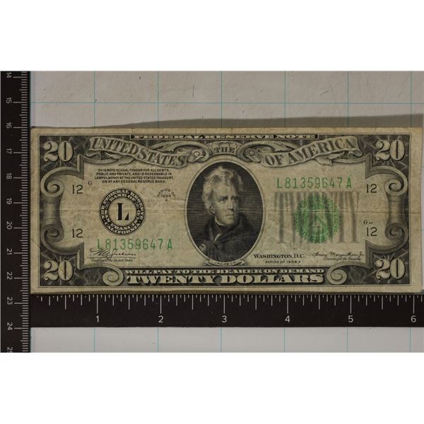 1934-A US $20 FRN, GREEN SEAL