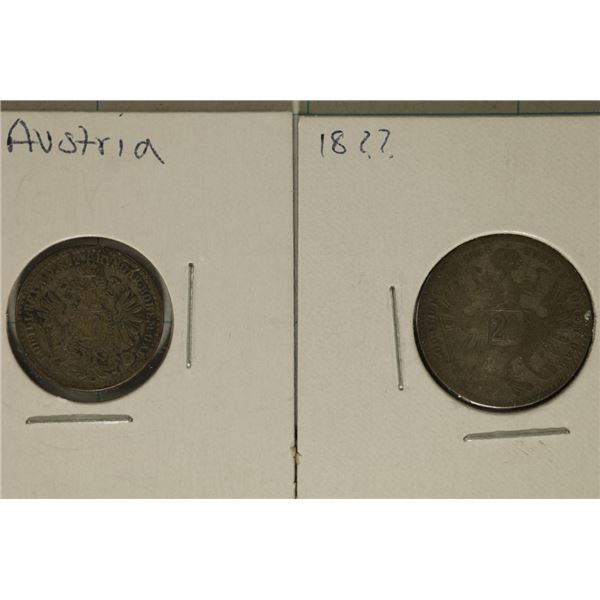 2 AUSTRIA SILVER COINS: 1872-10 KRUEZER & 18??-20