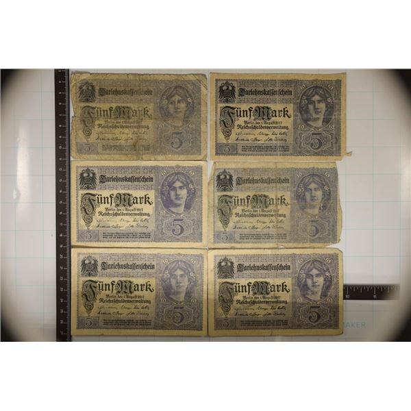6-1917 GERMAN 5 MARK BILLS