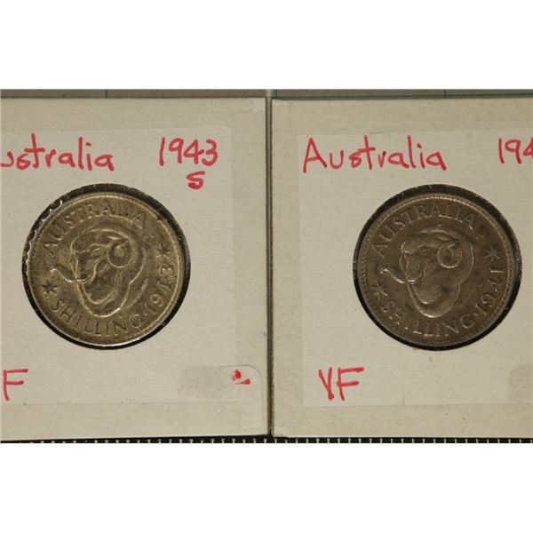 1941 & 1943-S AUSTRALIA SILVER1 SHILLING COINS