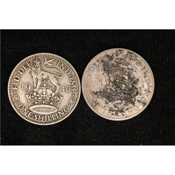 1928 & 1940 GREAT BRITAIN SILVER 1 SHILLING COINS
