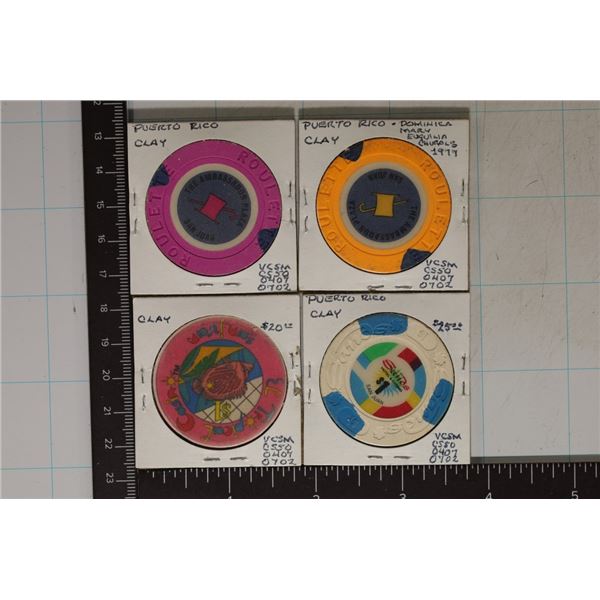 4 SAN JUAN PLASTIC & CLAY CASINO CHIPS: $1 SANDS,
