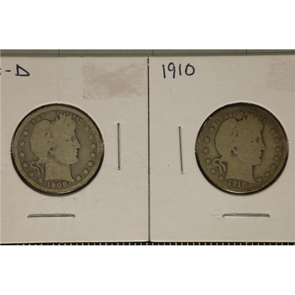 1908-D & 1910 SILVER BARBER QUARTERS